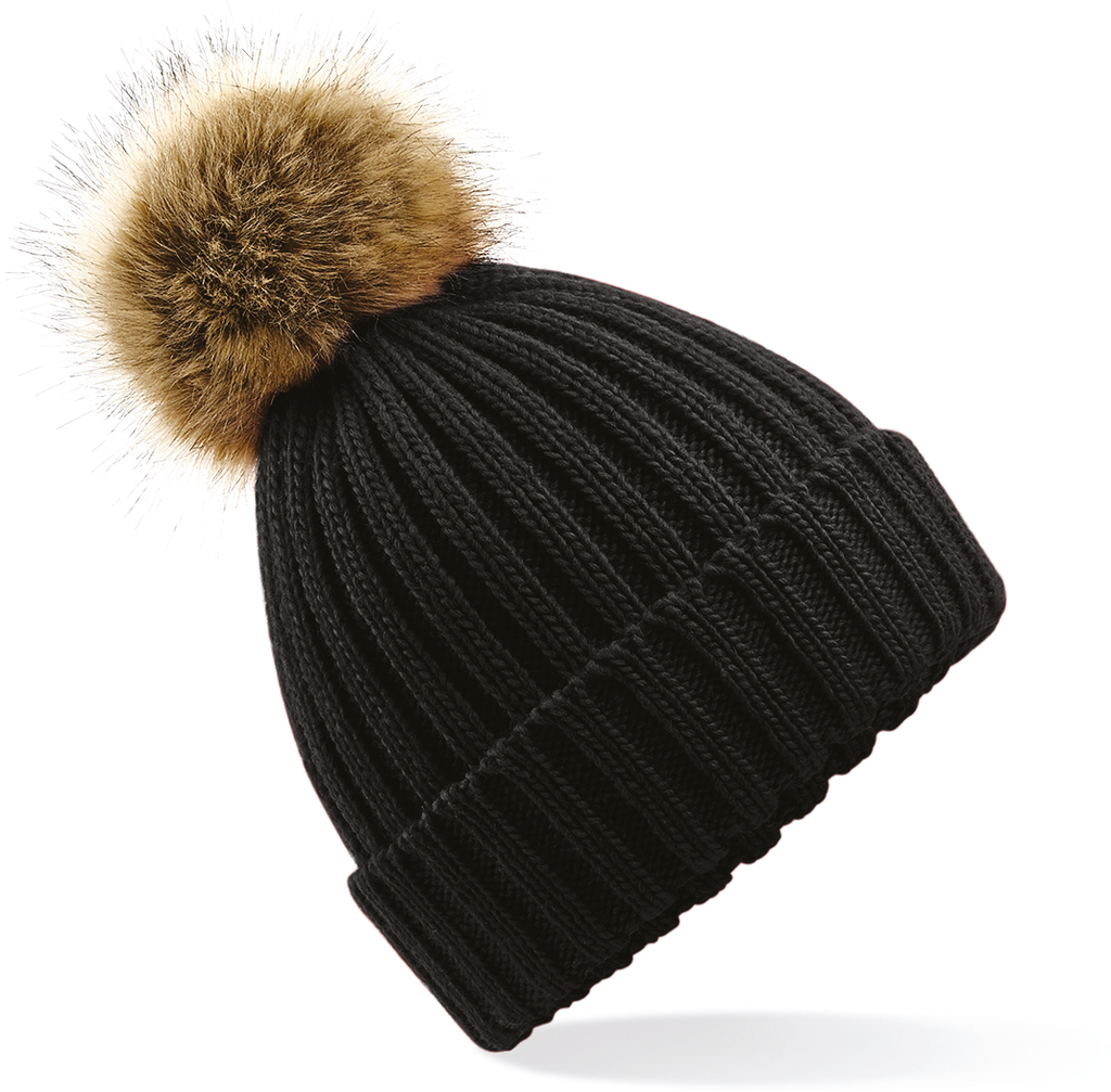 Fake fur pom pom thick beanie - Beechfield®