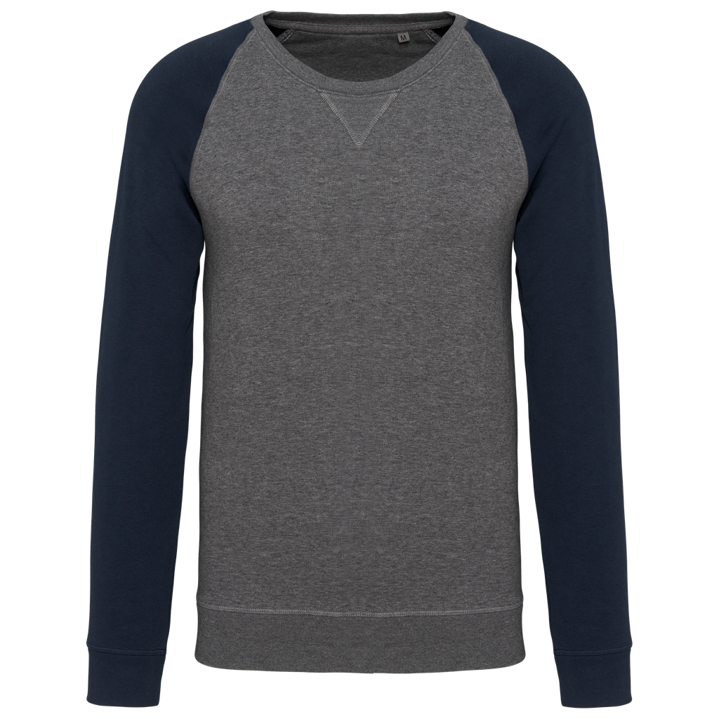 Men's two-tone organic crew neck raglan sleeve sweatshirt - Kariban