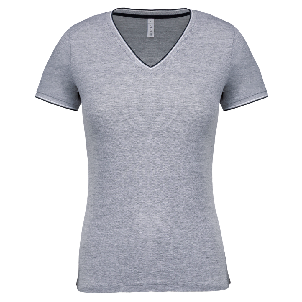 Ladies’ piqué knit V-neck T-shirt - Kariban