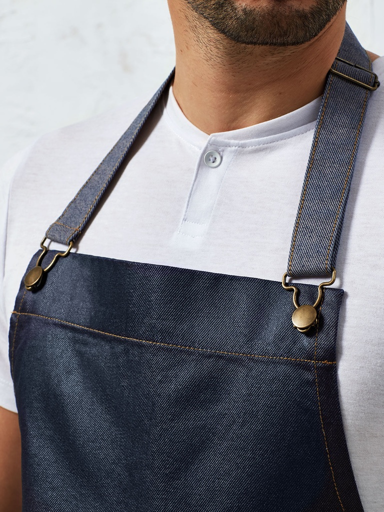 District Waxed Look Denim Bib Apron · 2