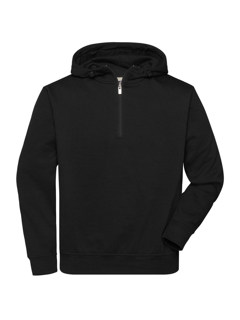 Felpa con cappuccio e mezza zip in cotone organico