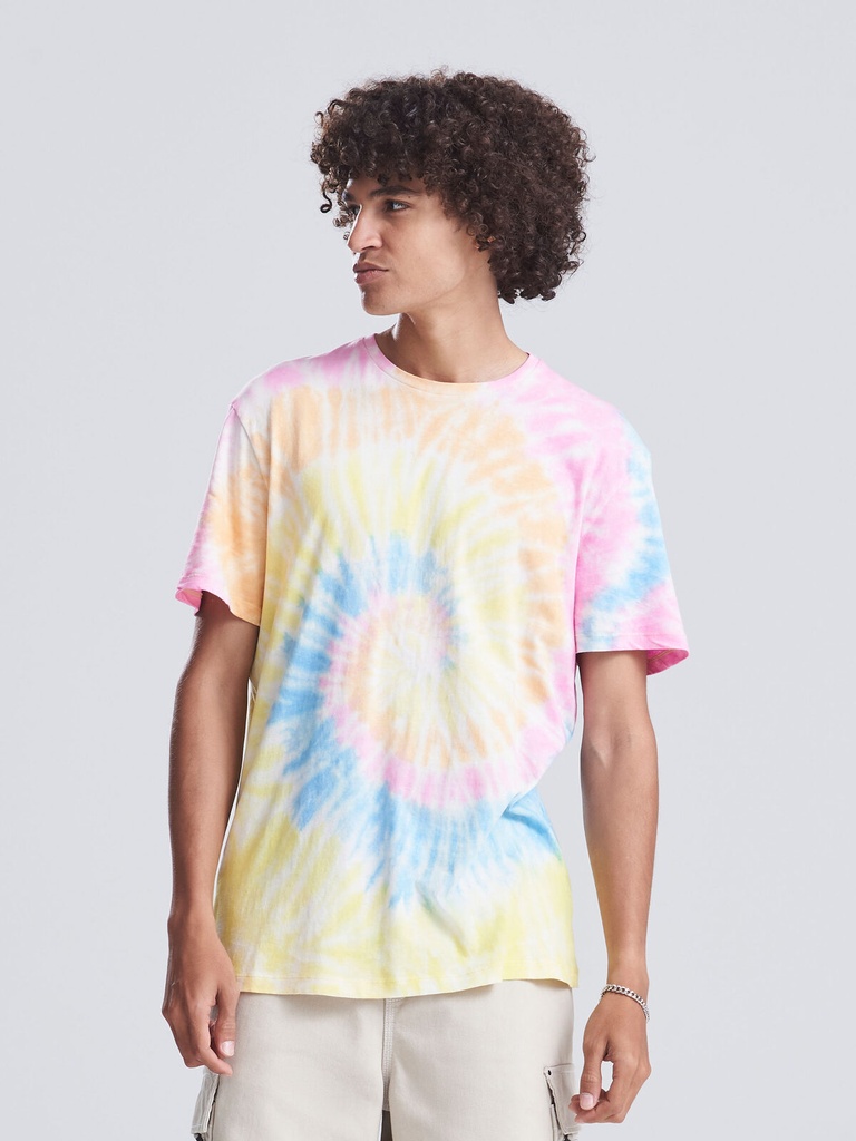 T-shirt in cotone con stampa tie-dye e cuciture laterali