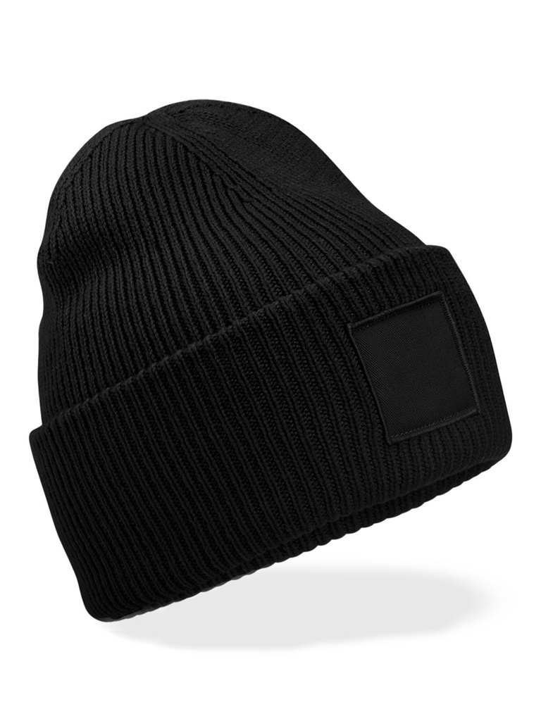 Berretto in maglia a costine con patch e ampio risvolto