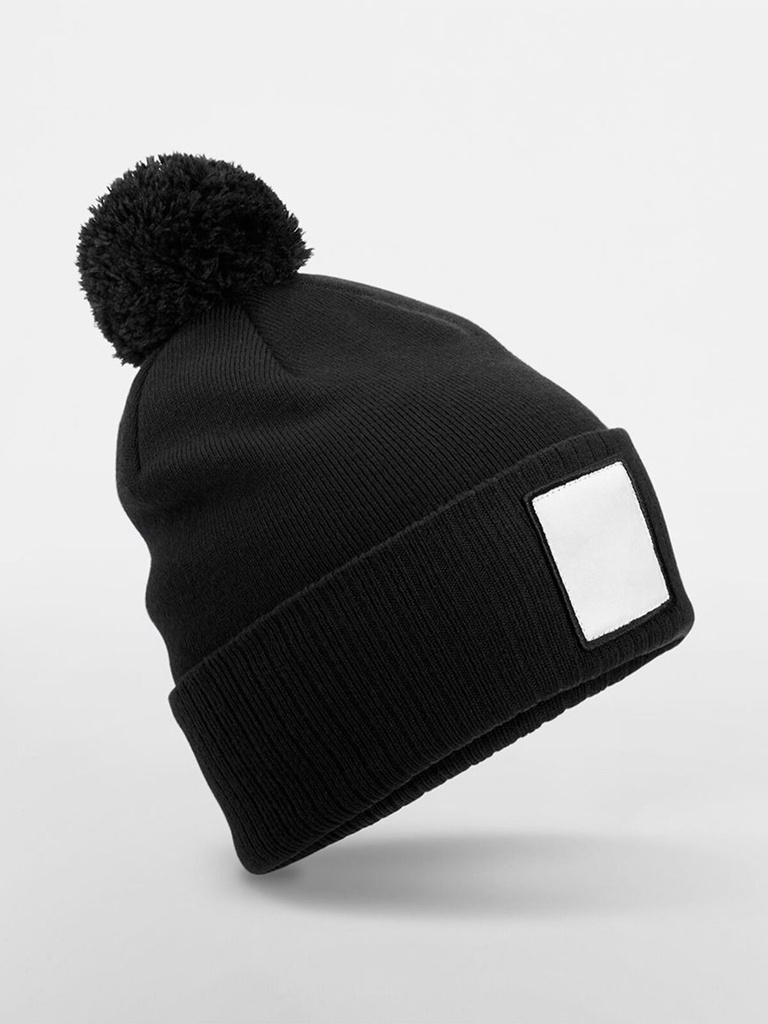 Berretto in maglia a doppio strato con pom pom e patch personalizzabile