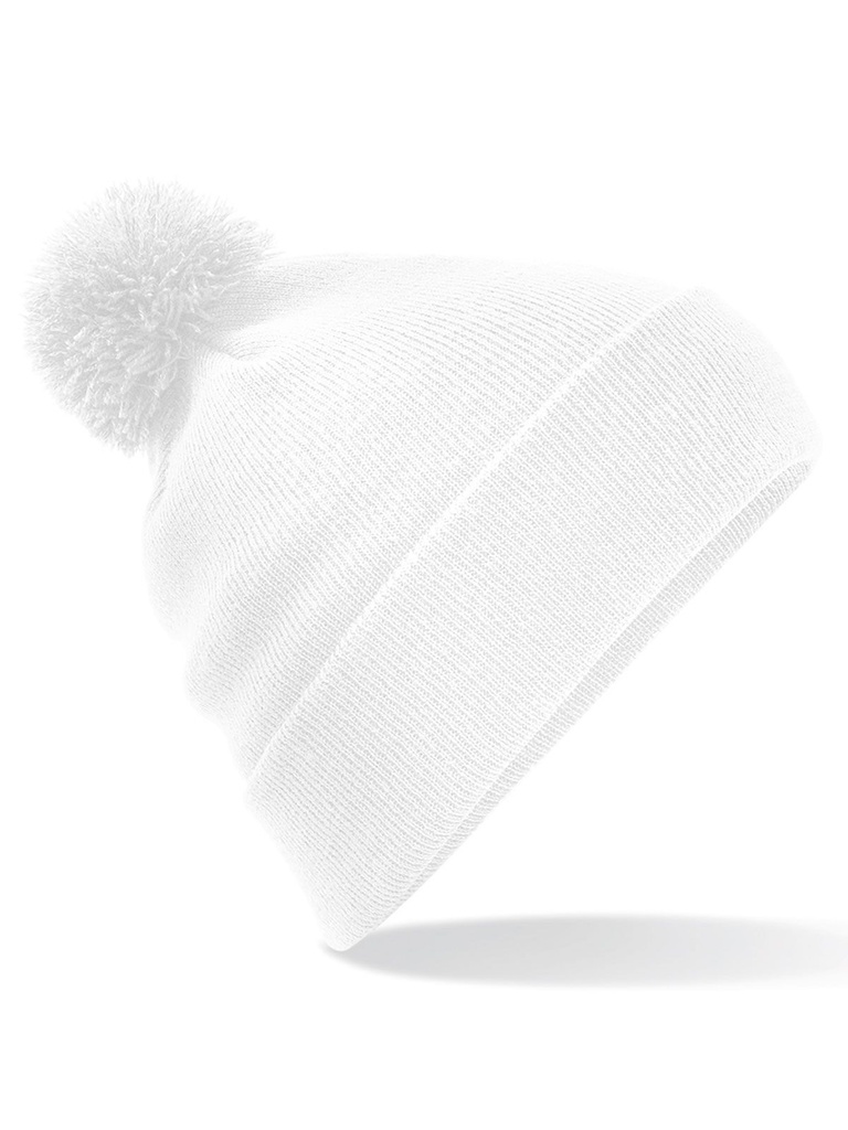 Cuffia in maglia a doppio strato con pom-pom e risvolto