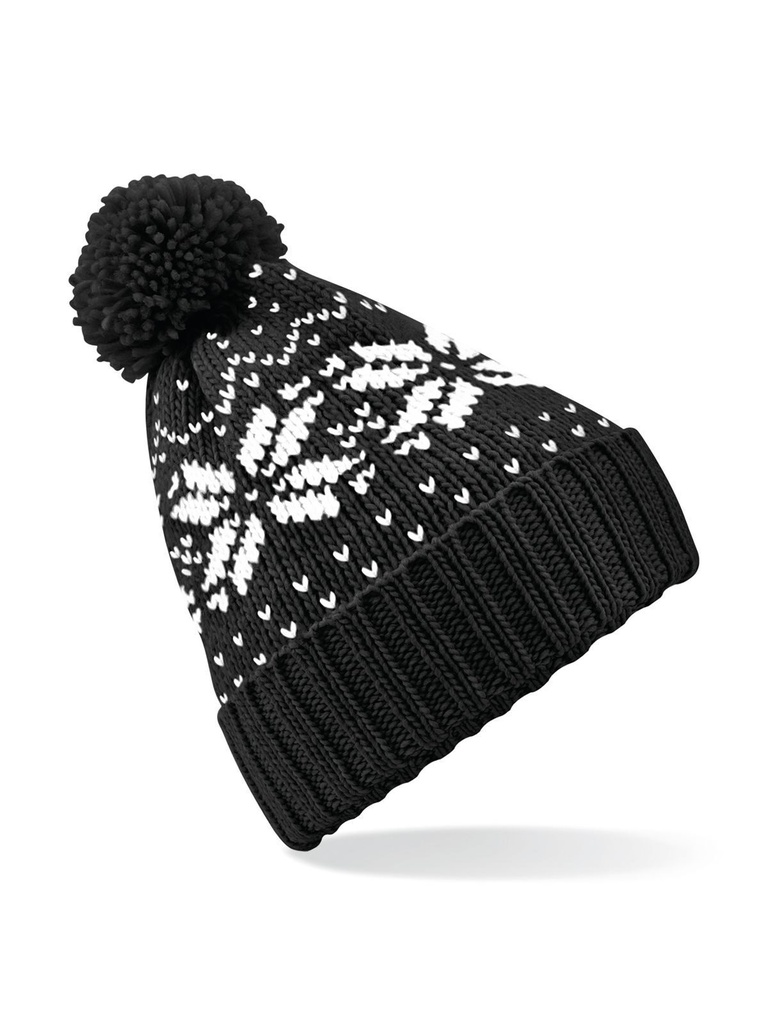 Cuffia in maglia intrecciata con pon-pon e risvolto