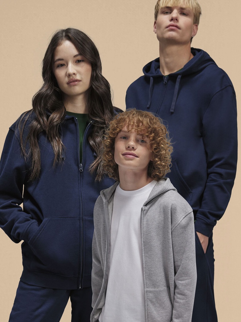 Felpa con cappuccio e zip per bambini in cotone e poliestere riciclato