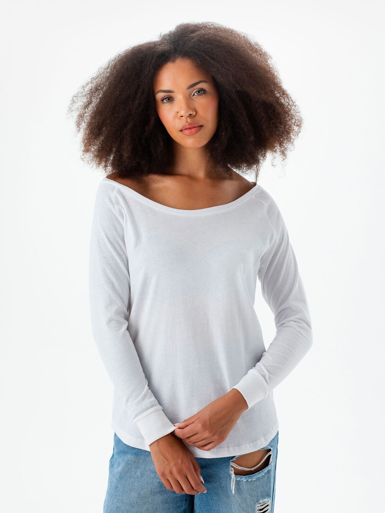 T-shirt a maniche lunghe in cotone con maniche raglan e orlo arrotondato