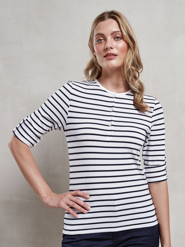 T-shirt a maniche lunghe con chiusura a rullo e bottoni