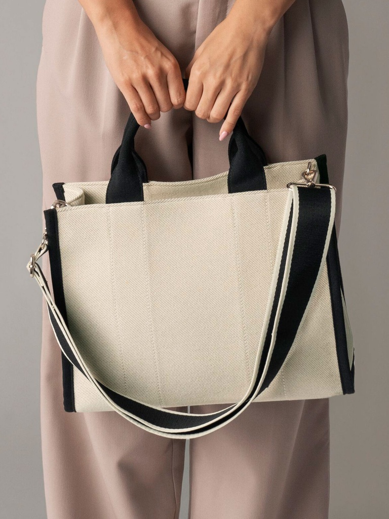 Borsa tote in tessuto twill con tracolla a contrasto
