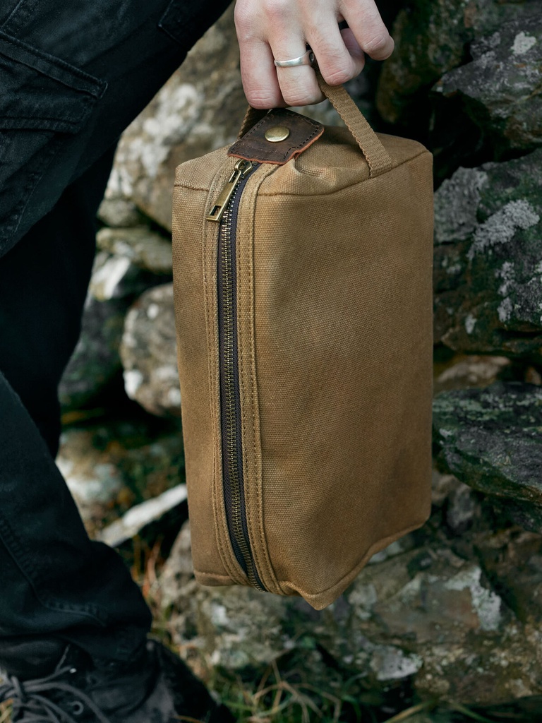 Beauty case in canvas cerato e pelle