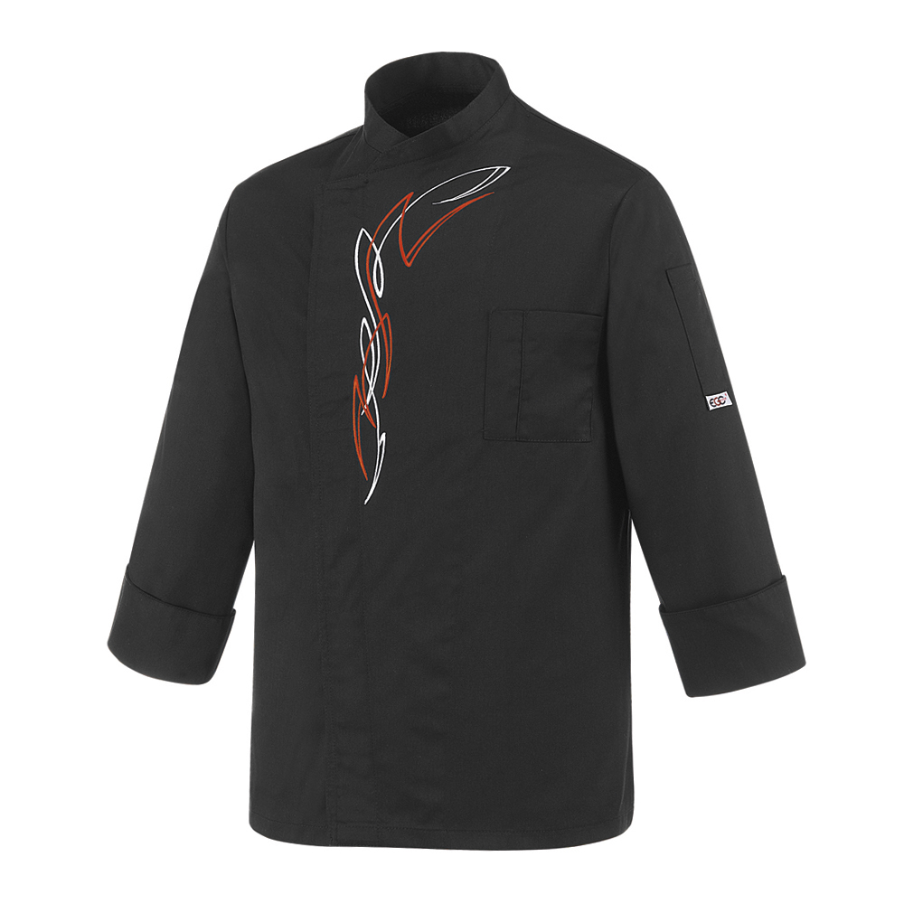 Unisex chef jacket with press buttons and embroidery on the breast and on the back Biker