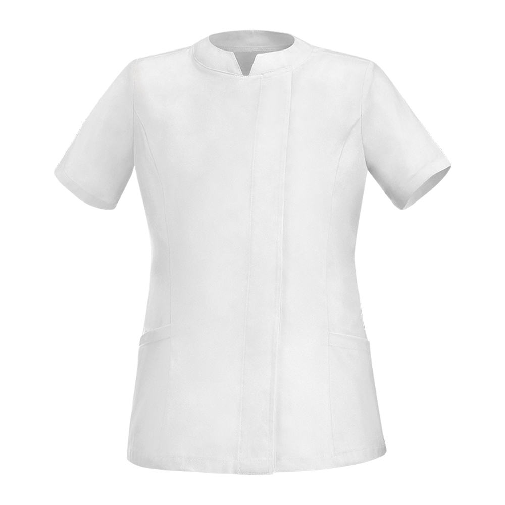Woman short coat with pretty neck, short sleeves, hidden press buttons and two lateral pockets Alessia