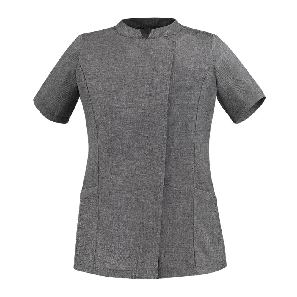 Woman short coat with pretty neck, short sleeves, hidden press buttons and two lateral pockets Alessia