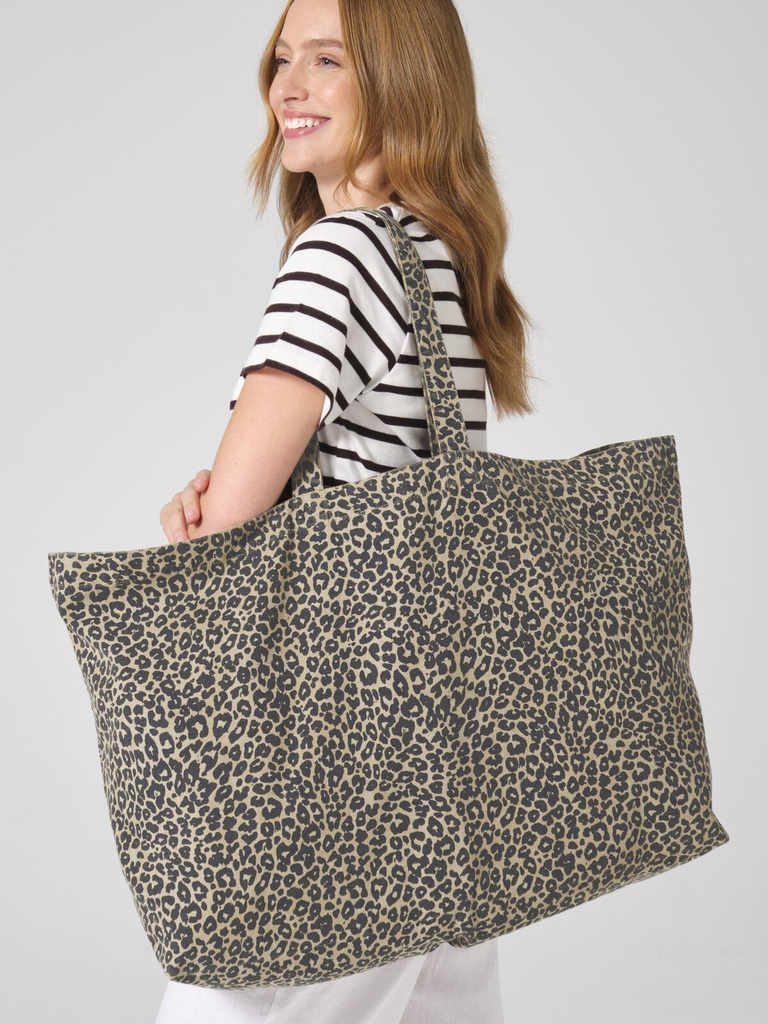 Borsa tote oversize in tela con stampa leopardata