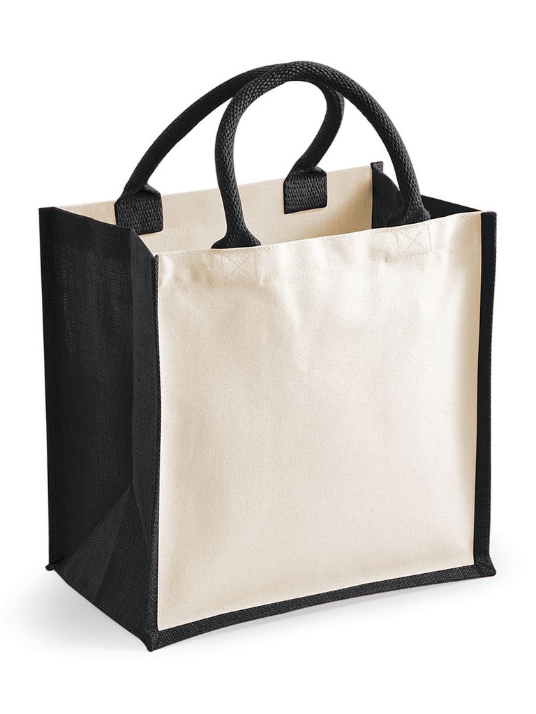 Shopper in juta e cotone canvas con pannelli laterali