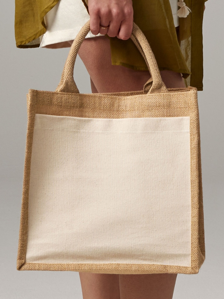 Shopper in juta laminata con tasca in cotone