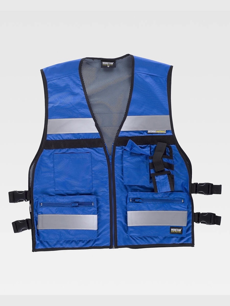 Gilet multitasche con cerniera e strisce riflettenti