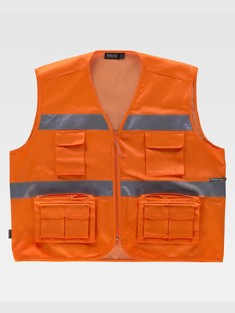 Gilet multitasche leggero alta visibilita e bande rifrangenti