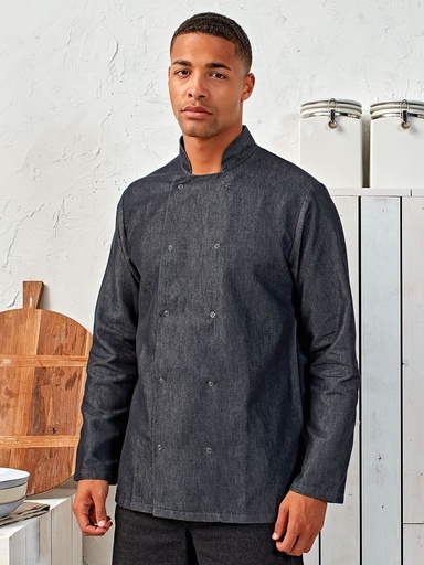 Giacca da cuoco in denim unisex con chiusura a incrocio e 10 bottoni a pressione