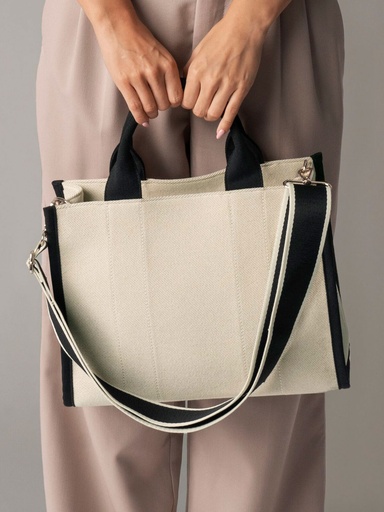 Borsa tote in tessuto twill con tracolla a contrasto