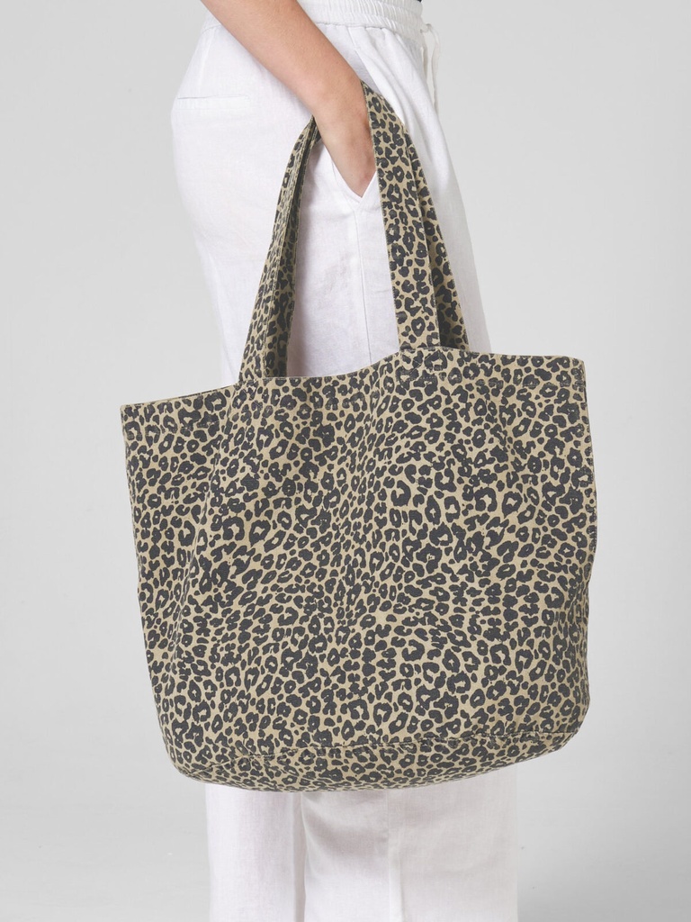 Shopper in canvas con stampa leopardata
