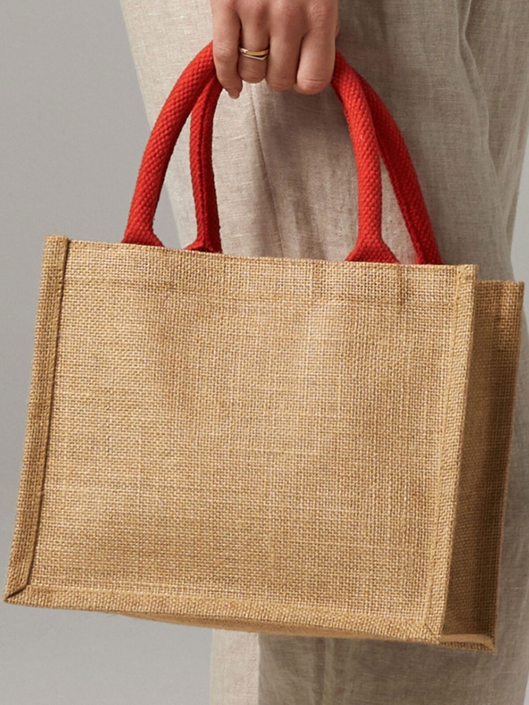 Piccola borsa in juta con manici in cotone