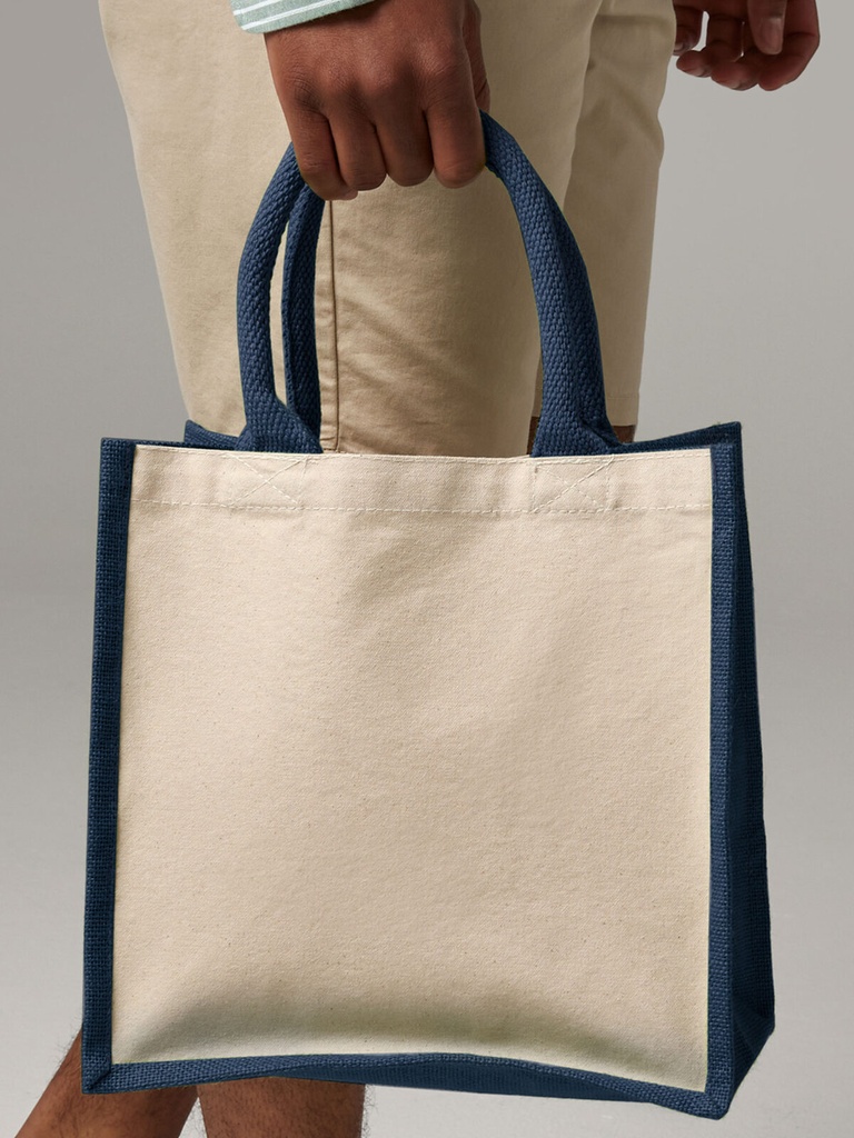 Shopper in juta e cotone canvas con pannelli laterali