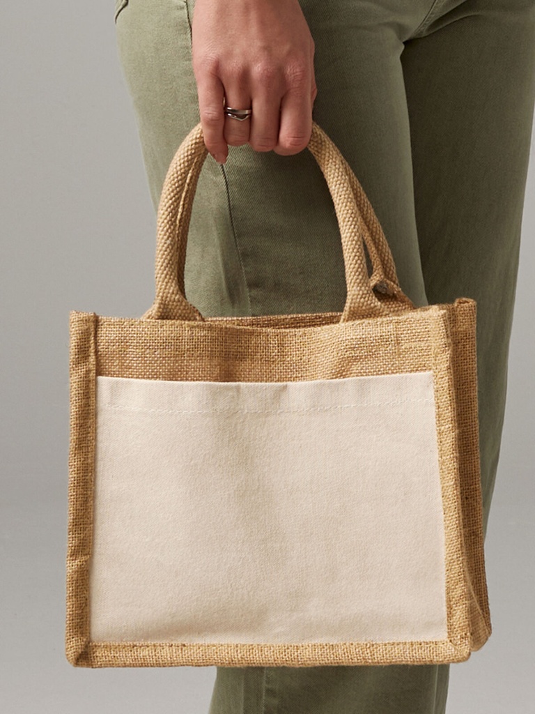 Shopper in juta laminata con tasca in cotone
