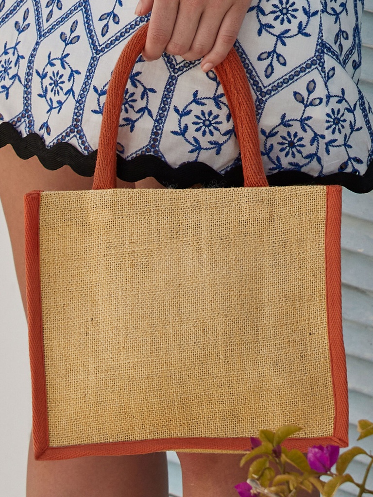 Piccola borsa regalo in juta naturale con manici in cotone