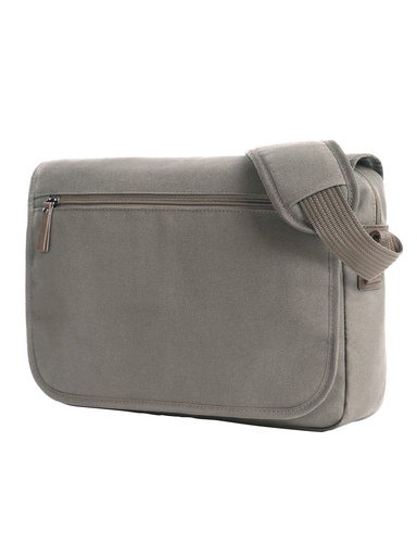 Borsa a tracolla in cotone con scomparto per tablet e dettagli in ecopelle