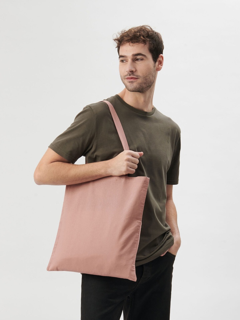 Shopper in cotone resistente con manici lunghi e etichetta rimovibile