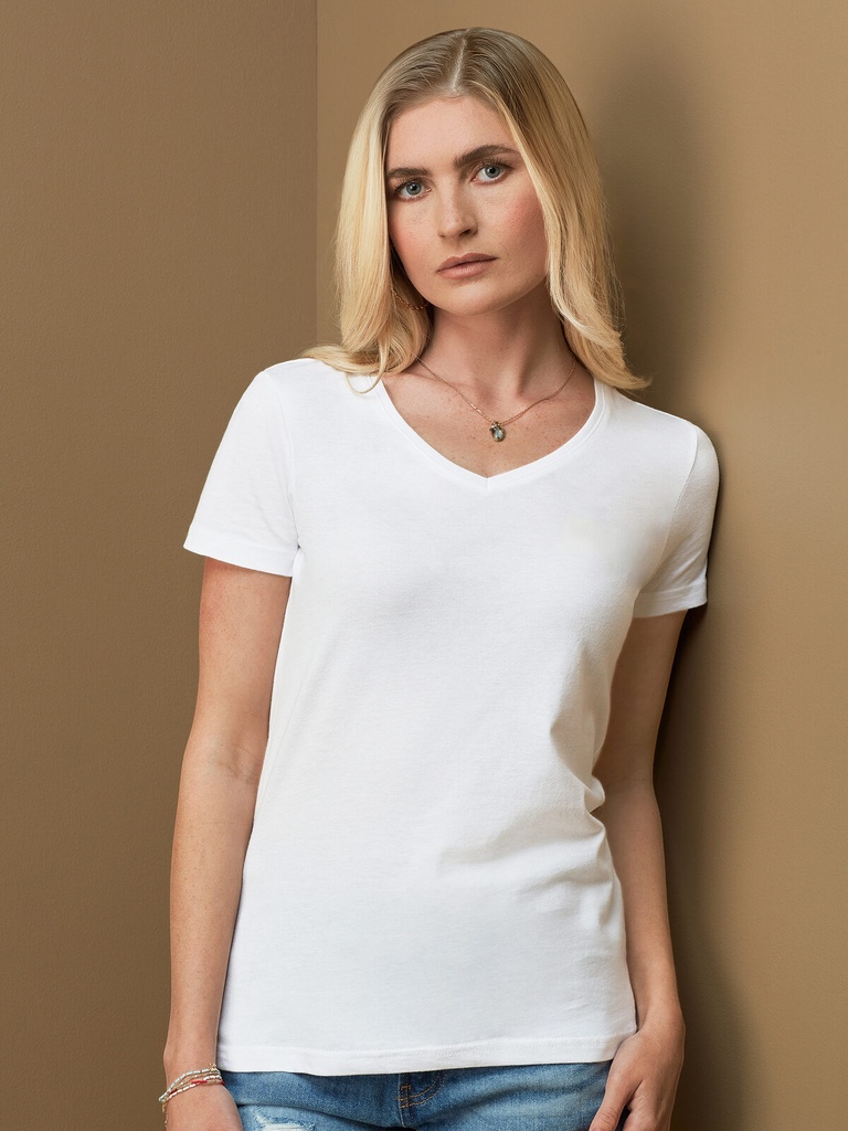 T-shirt donna in cotone a scollo a V