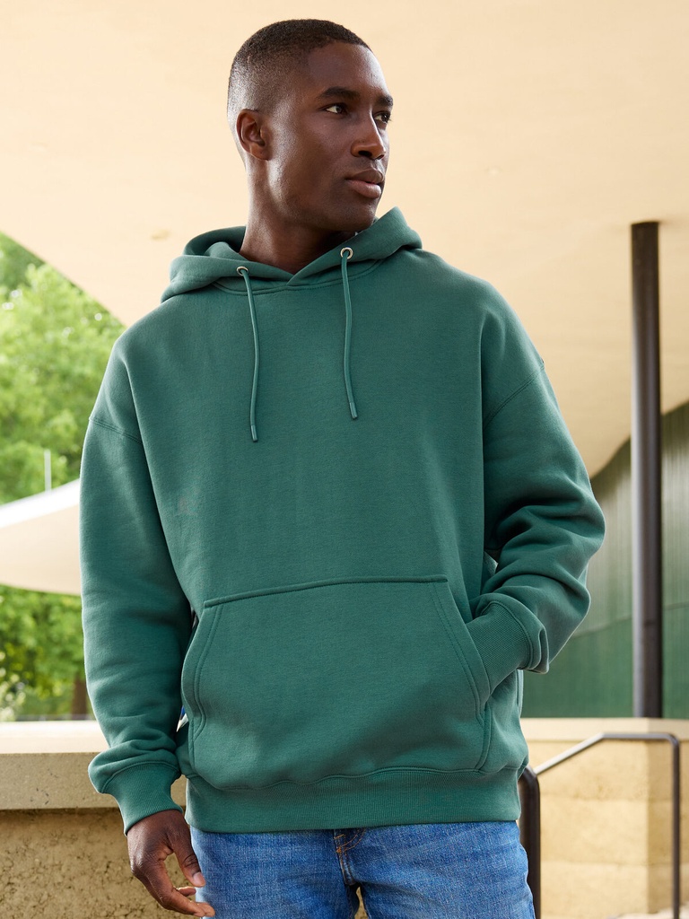 Felpa con cappuccio oversize in cotone organico e poliestere riciclato