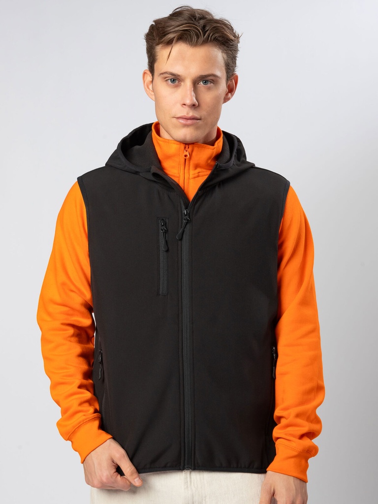 Gilet in softshell 3 strati con cappuccio e tasche con zip
