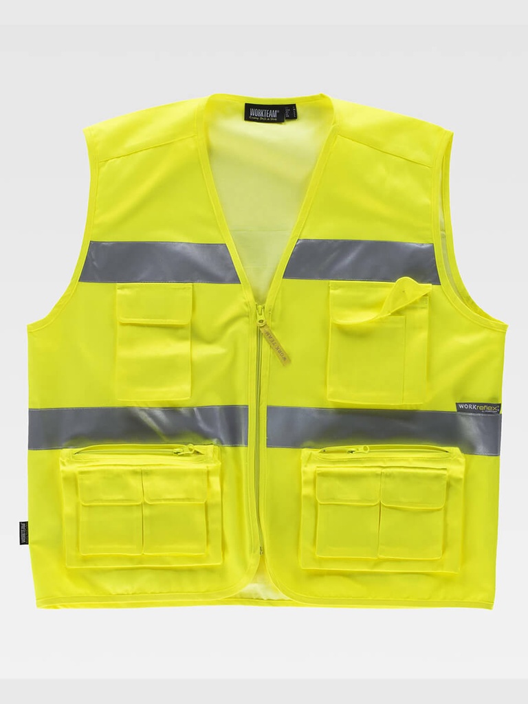 Gilet multitasche leggero alta visibilita e bande rifrangenti