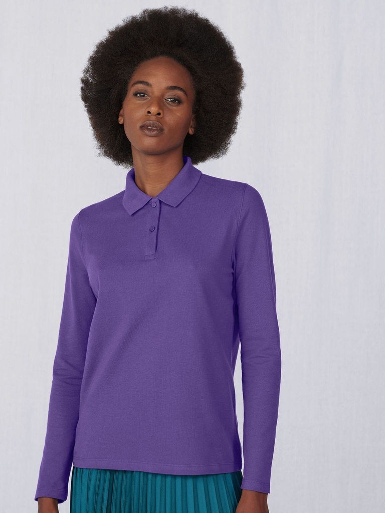 Polo donna a maniche lunghe in piqué di cotone