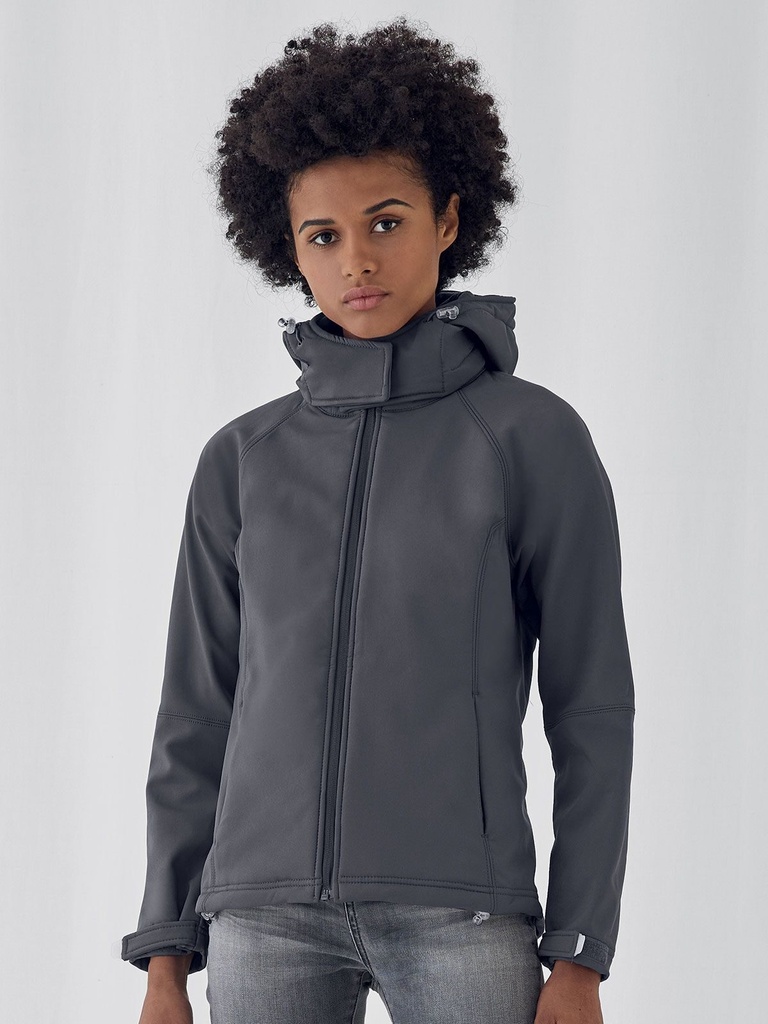 Giacca softshell tecnica da donna con cappuccio e fodera in microfleece